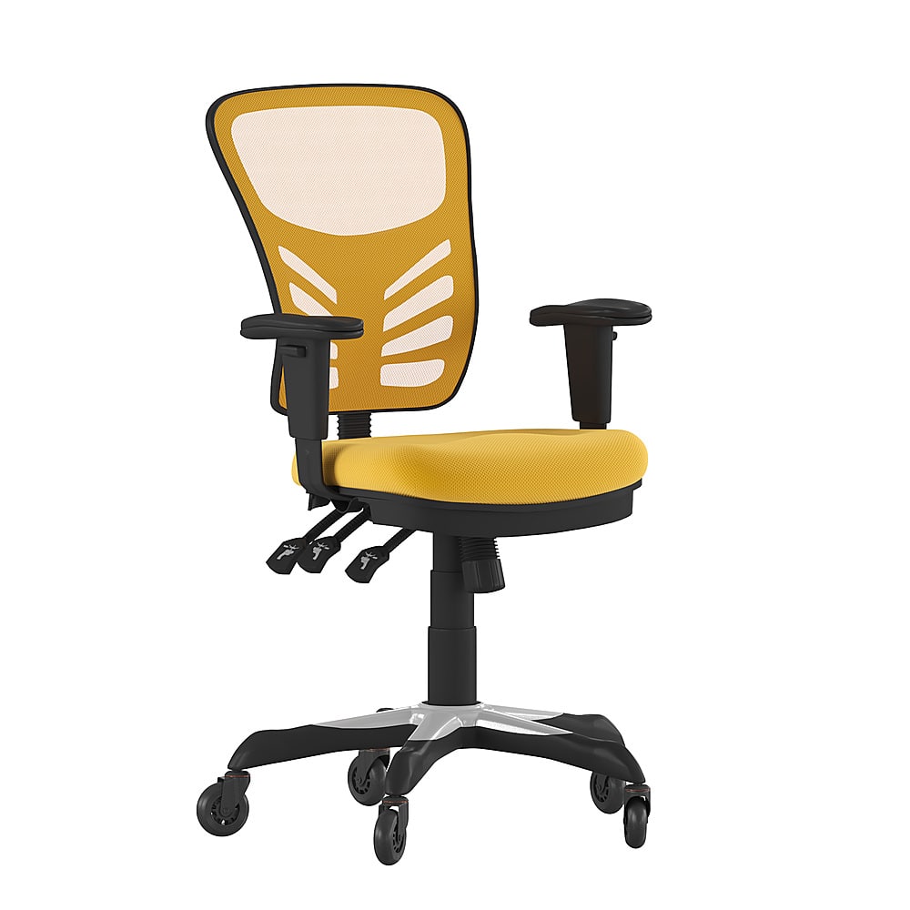 Alamont Home - Mid-Back Ergonomic Multifunction Mesh Chair with Polyurethane Wheels - Yellow-Orange - Front_Zoom