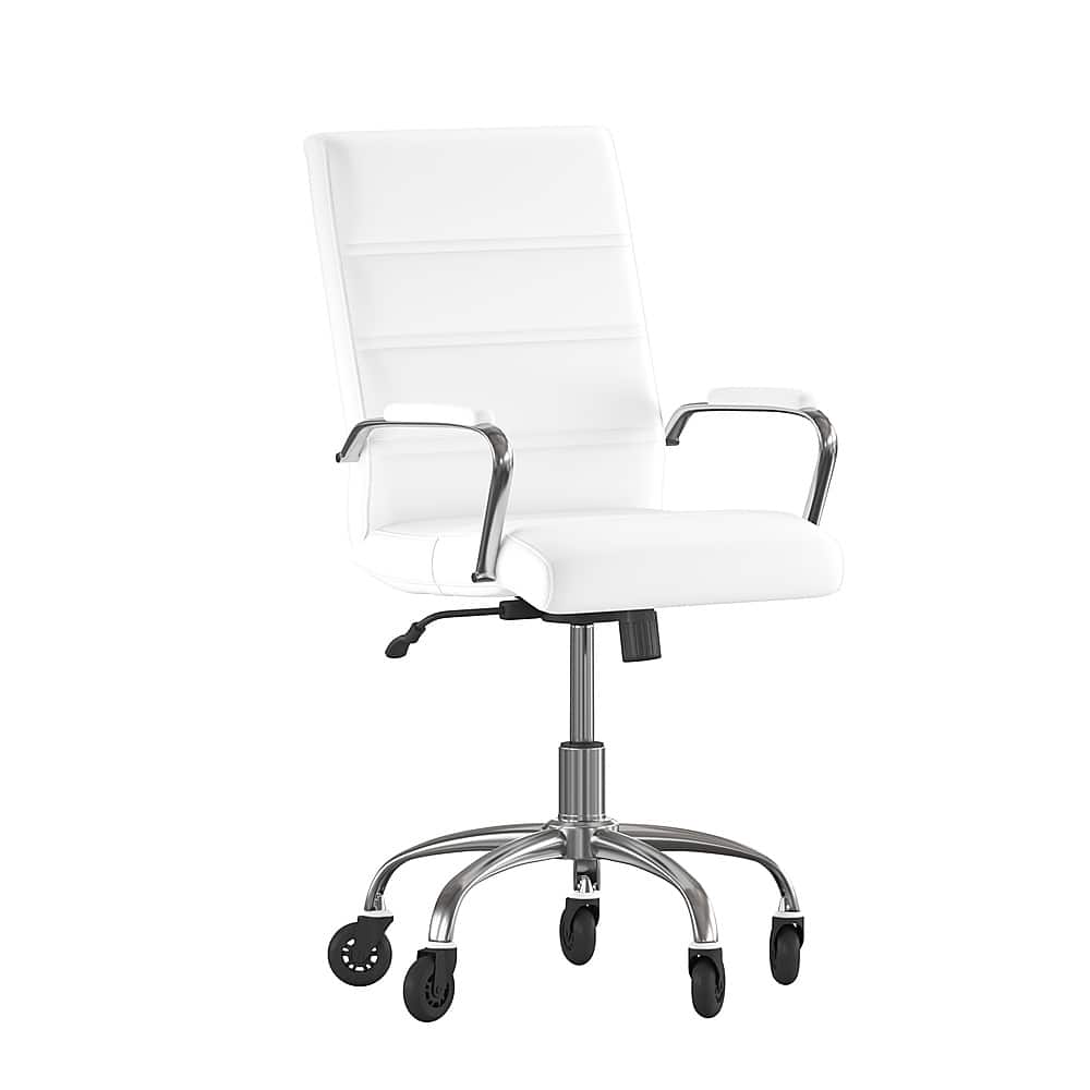 Front. Alamont Home - Executive Chair on Skate Wheels - White LeatherSoft/Chrome Frame.