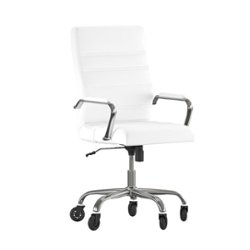 Flash Furniture - Executive Chair on Skate Wheels - White LeatherSoft/Chrome Frame - Front_Zoom