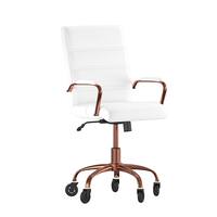 Alamont Home - Executive Chair on Skate Wheels - White LeatherSoft/Rose Gold Frame - Front_Zoom