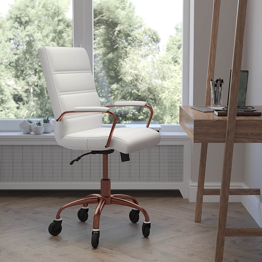 Alt View 11. Alamont Home - Executive Chair on Skate Wheels - White LeatherSoft/Rose Gold Frame.