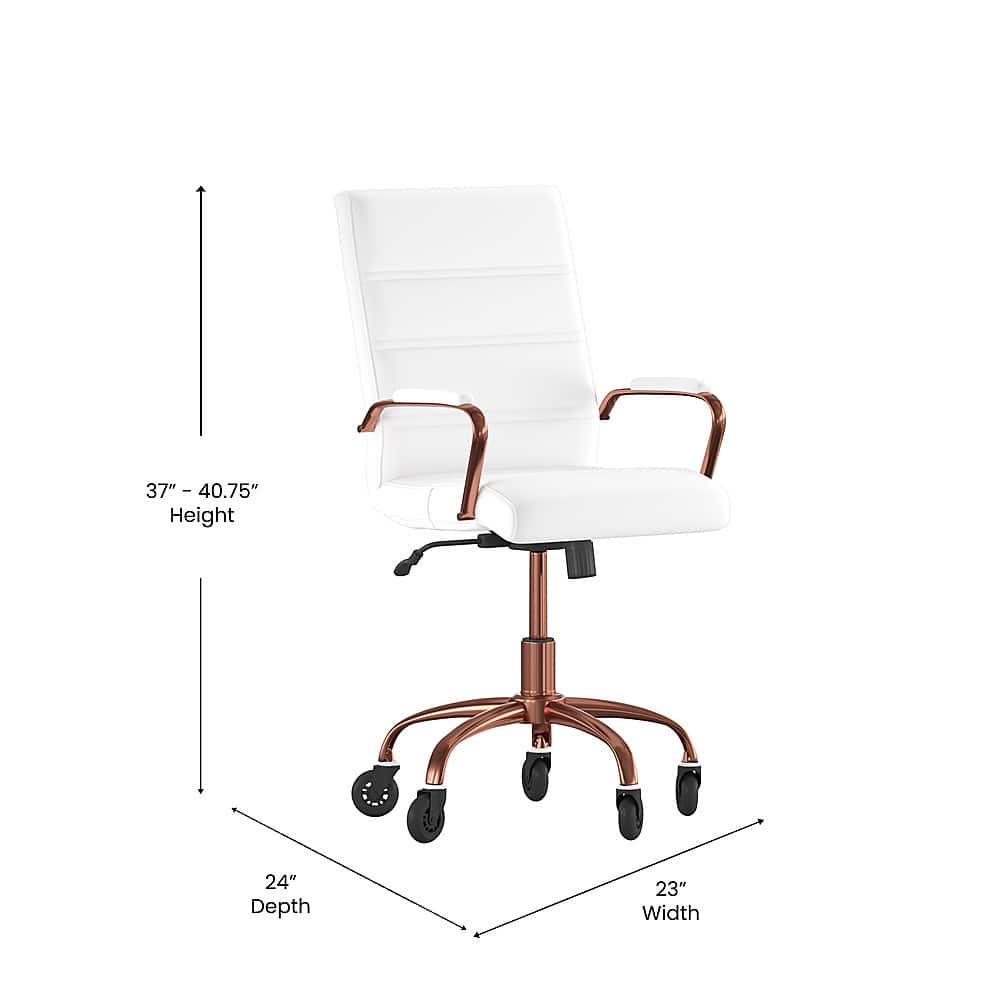 Alt View 12. Alamont Home - Executive Chair on Skate Wheels - White LeatherSoft/Rose Gold Frame.
