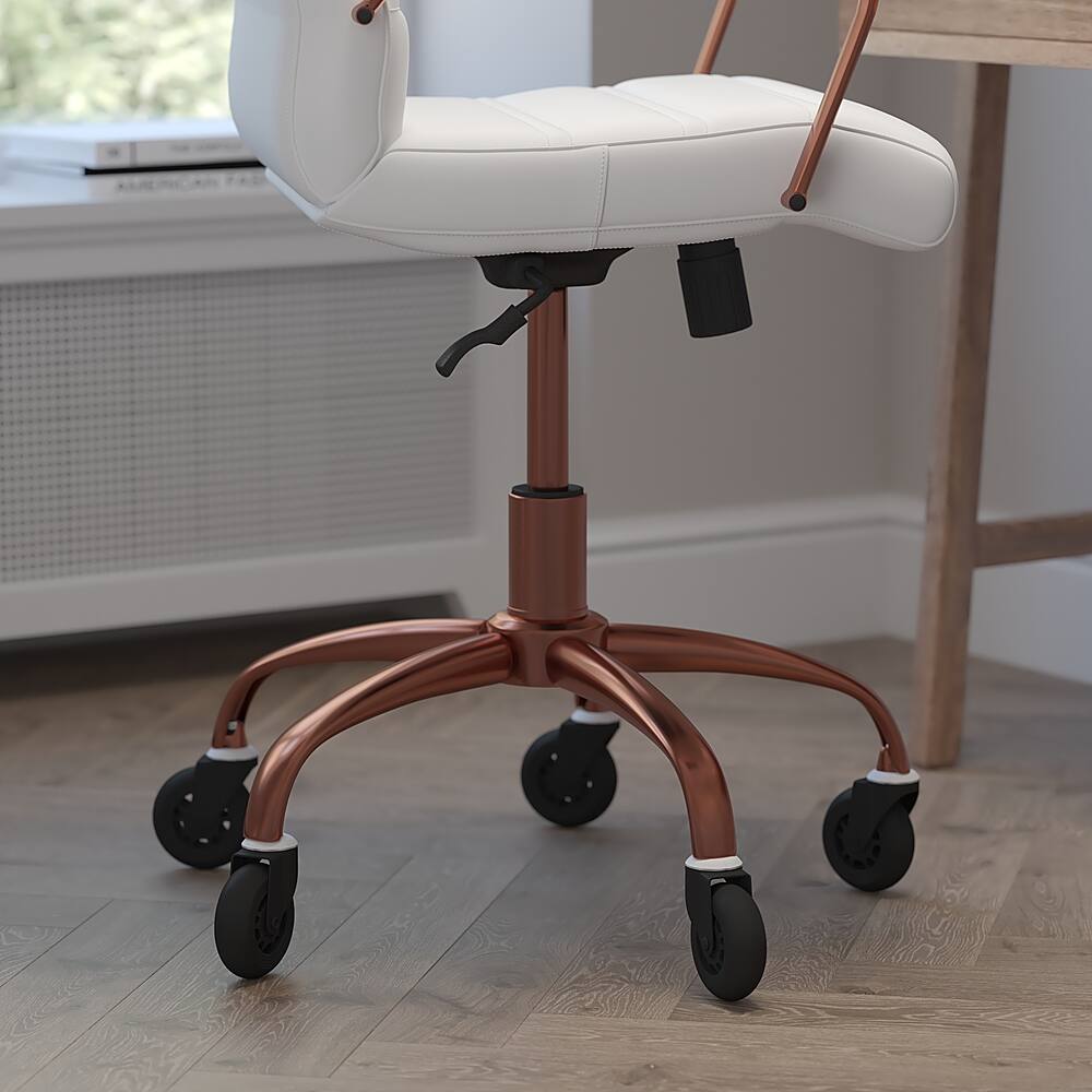 Alt View 13. Alamont Home - Executive Chair on Skate Wheels - White LeatherSoft/Rose Gold Frame.