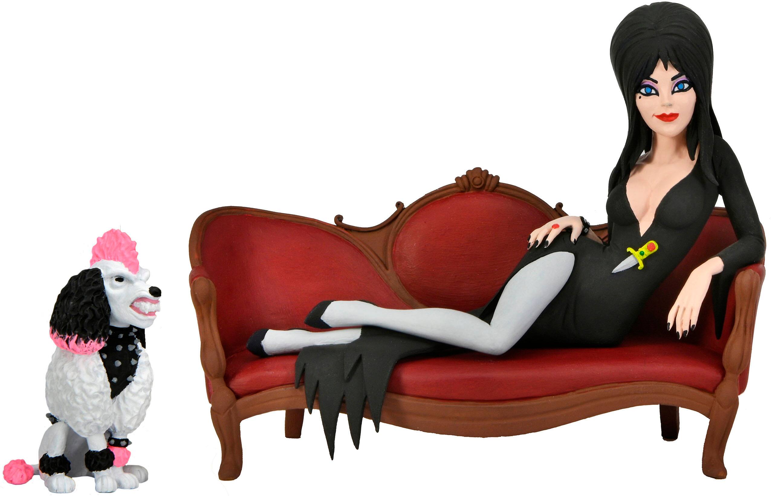 Front. NECA - Toony Terrors 6” Action Figure-Elvira on Couch Boxed Set.
