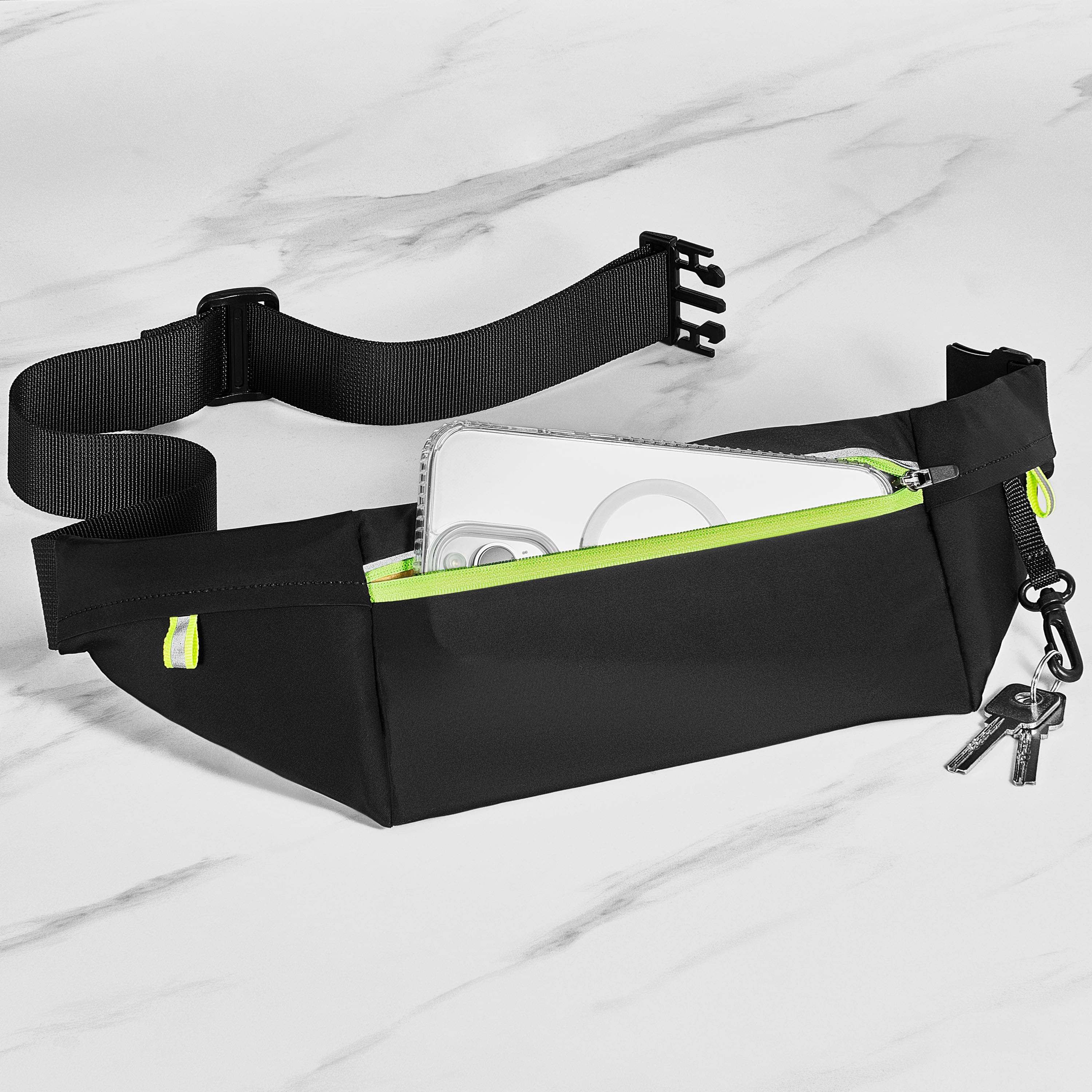 Left. Insignia™ - Running Belt for Phone Screens up to 7" - Black/Neon Green.