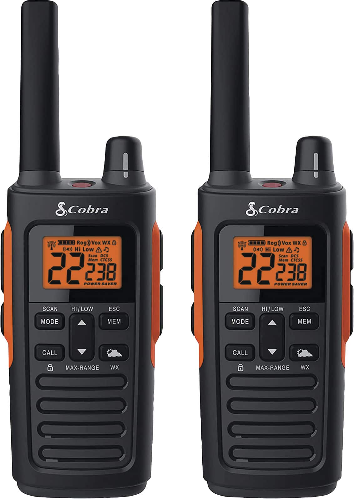 Angle. Cobra - 38-Mile, 60-Channel 2-Way Radios (Pair) - Black.