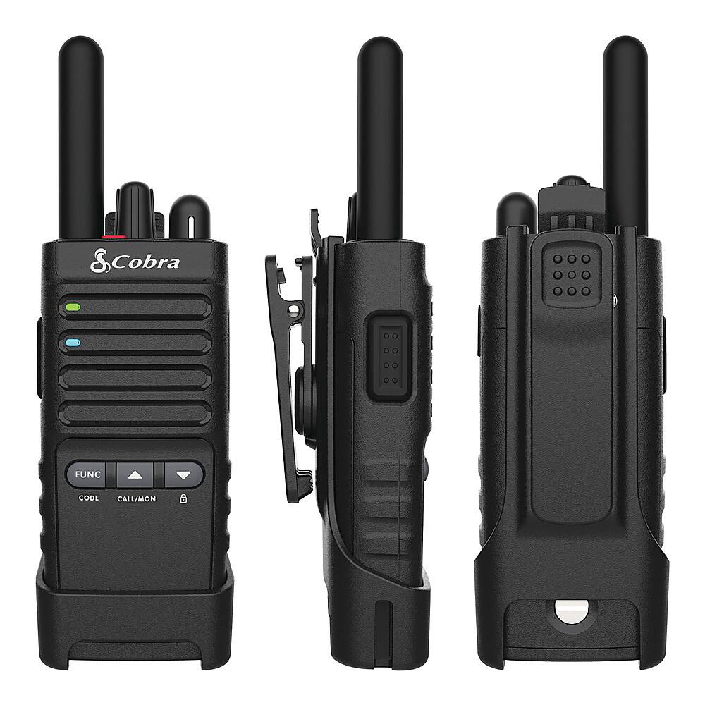 The image shows three black Cobra radios, each with a different function code. The first radio has a function code of "Call/Mon", the second radio has a function code of "Call/Mon", and the third radio has a function code of "Call/Mon".