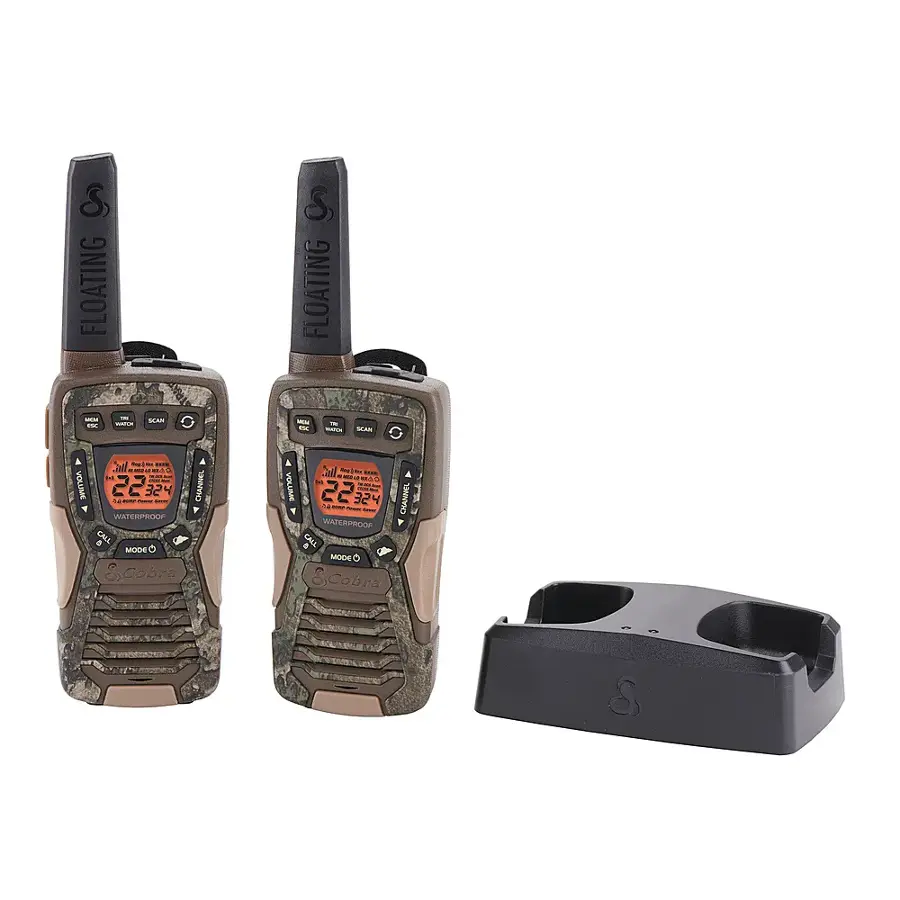 The image shows two floating cell phones, each with a volume of 22324 and a channel of 324. These phones are designed to be waterproof and are equipped with call mode S.Cobra. The phones are placed next to each other, with one slightly overlapping the other.