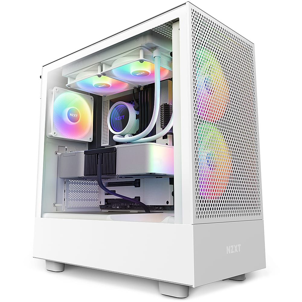 NZXT - H5 Flow RGB ATX Mid-Tower PC Case with RGB Fans - White - Front_Zoom