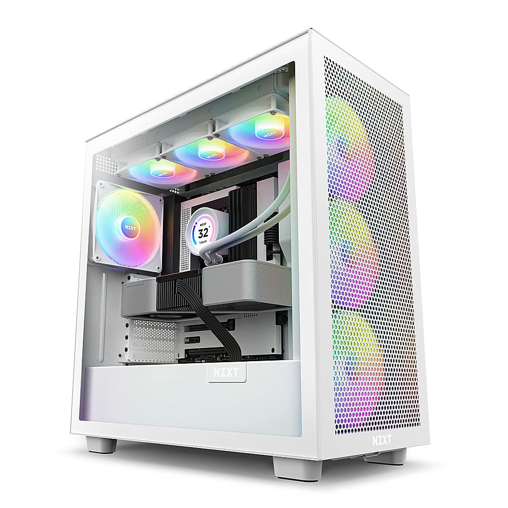 NZXT - H7 Flow RGB ATX Mid-Tower PC Case with RGB Fans - White - Front_Zoom