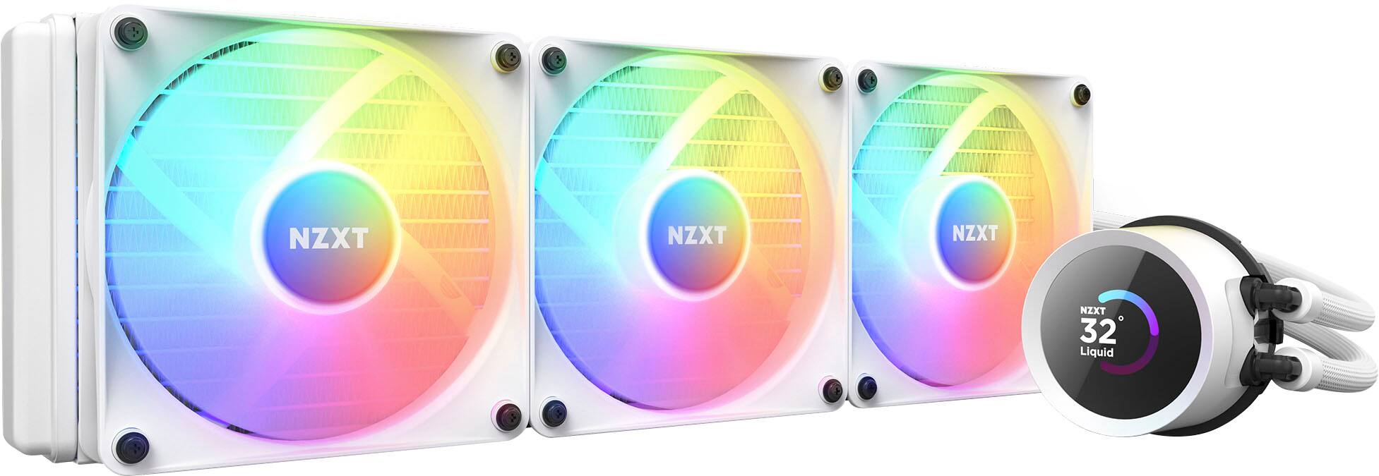 Alt View 18. NZXT - Kraken RGB 360mm Radiator CPU Liquid Cooler (3 x 120mm Core Fans) with RGB Controller and 1.54" LCD Display - White.