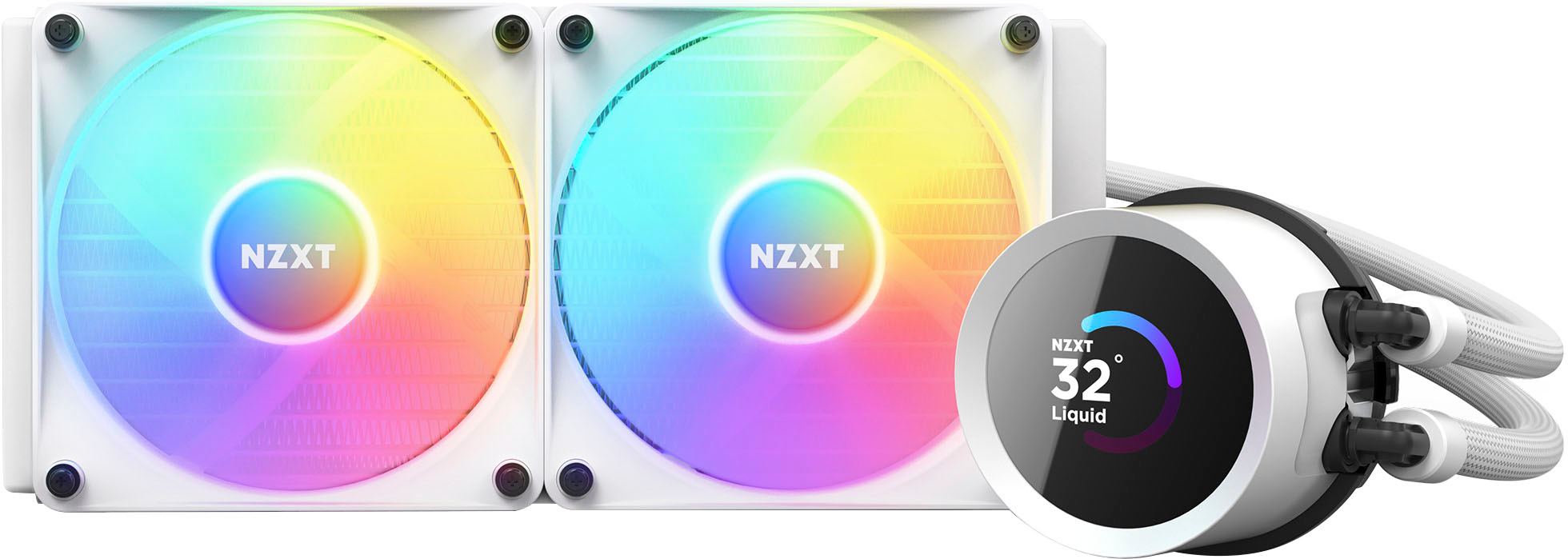 NZXT Kraken 240 120mm White Fans AIO - RL-KR240-W1 Radiator System + LCD Fans Cooling Best Buy Liquid 1.54\
