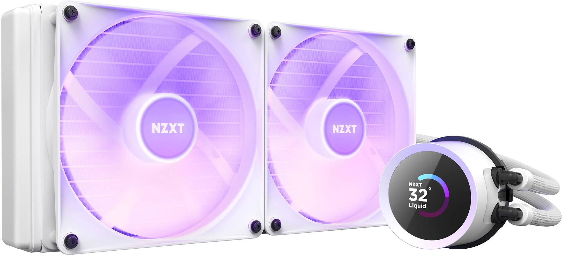 Alt View 1. NZXT - Kraken RGB 280mm Radiator CPU Liquid Cooler (2 x 140mm Core Fans) with RGB Controller and 1.54" LCD Display - White.