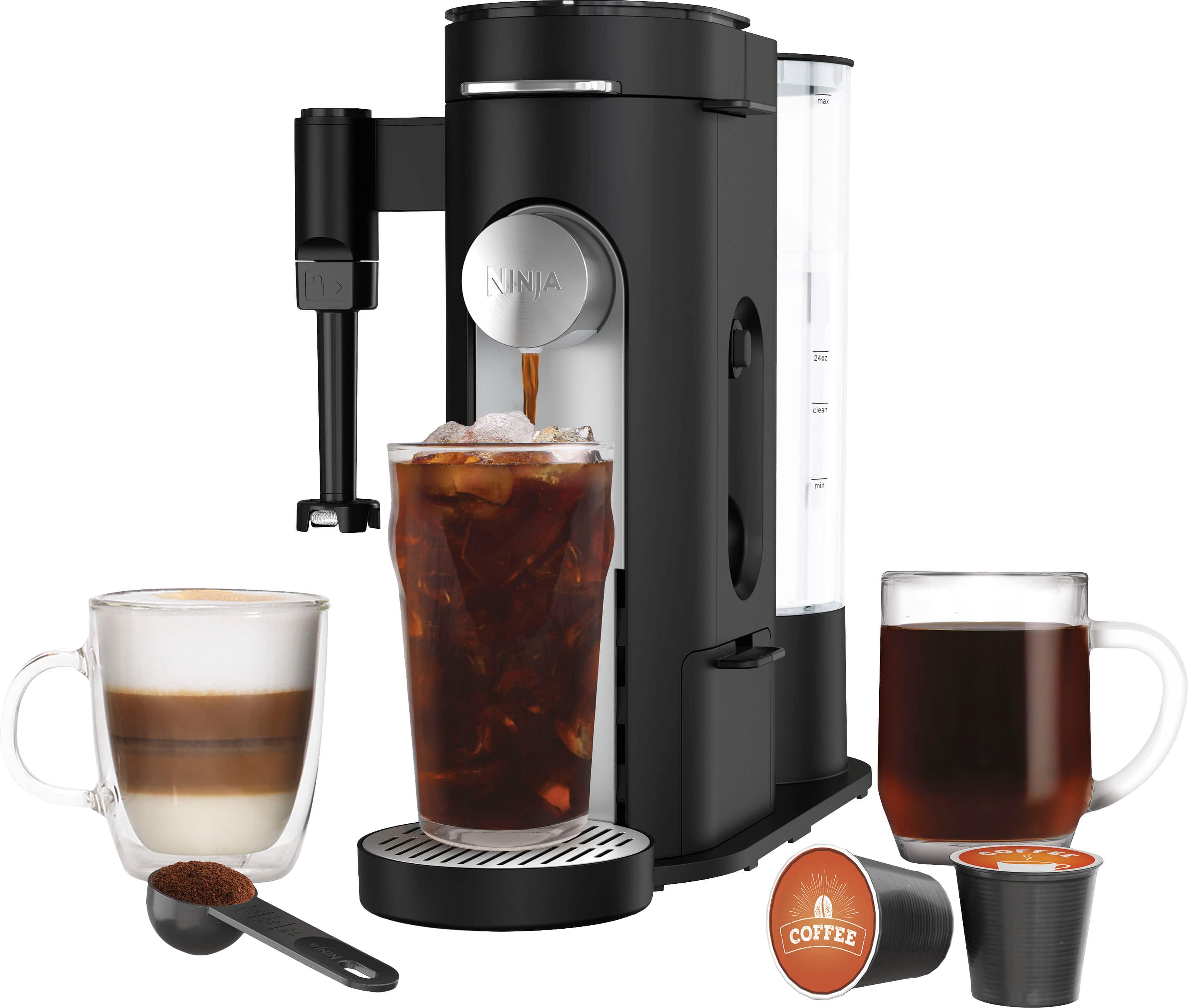 Front. Ninja - Pods & Grounds Specialty Single-Serve Iced Coffee Maker, K-Cup Pod Compatible with Foldaway Milk Frother - Black.