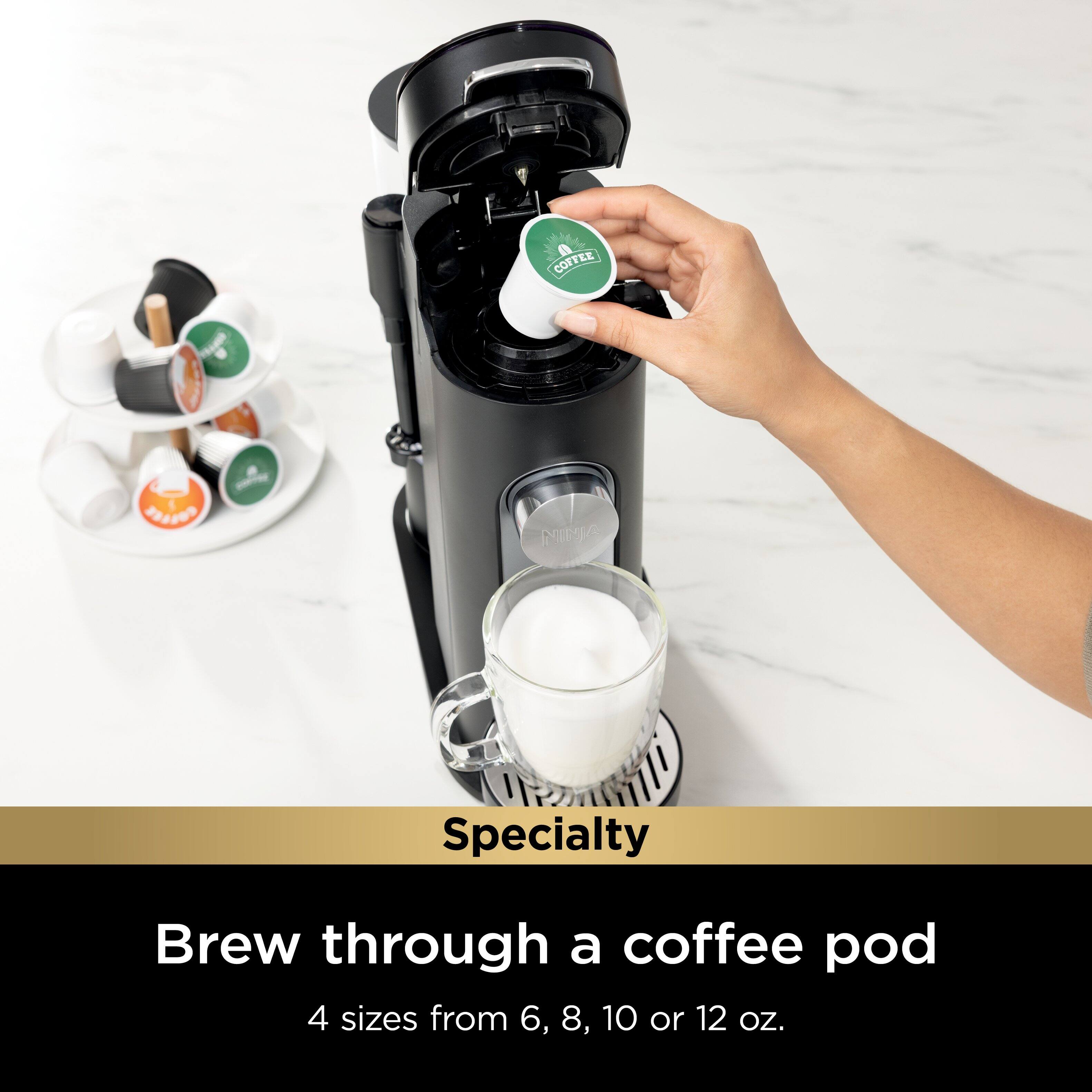 Specialty Brew through a coffee pod 4 sizes from 6, 8, 10 or 12 OZ.