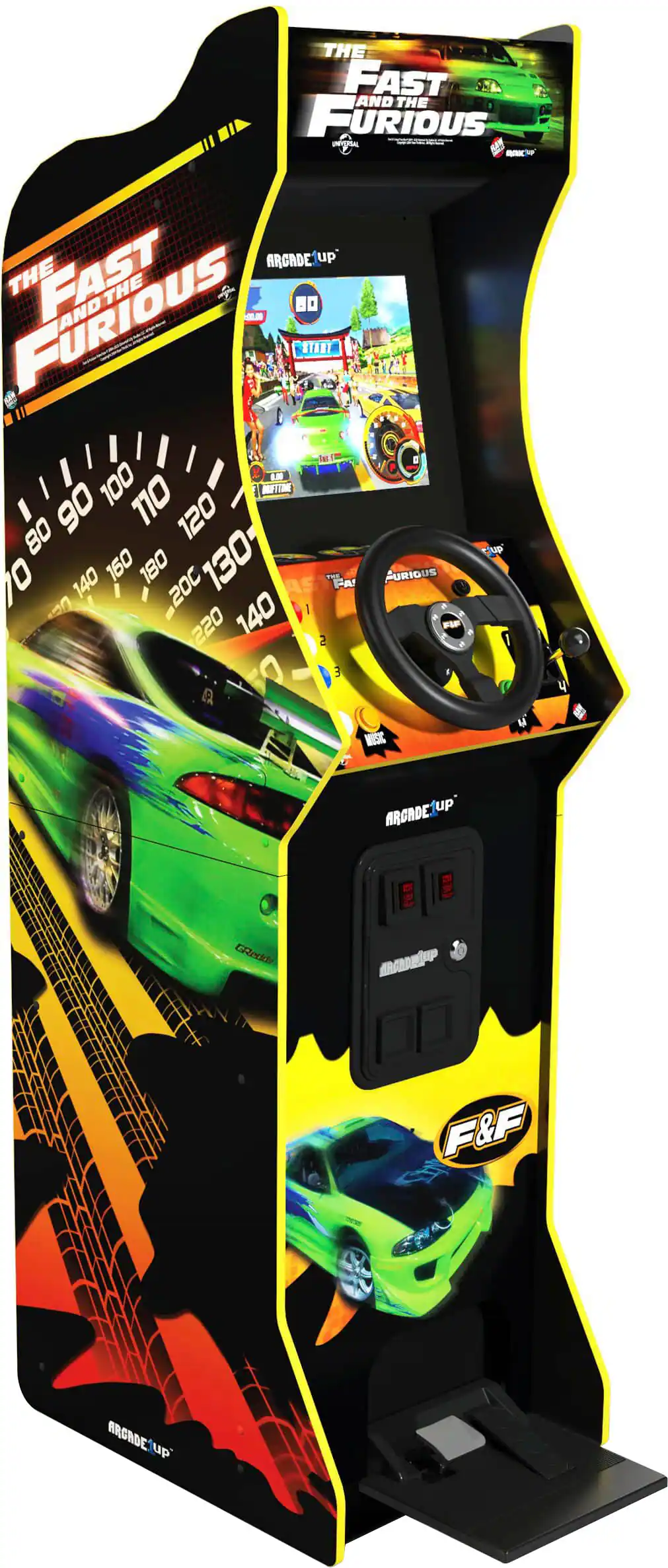 The Fast and the Furious - Arcade Up Fast and Furious - Start at 90, 100, 110, 80, 120, 0, 140, 160, 180, 200, 130, as Fast and Furious - 0, 140, 220, 2, 3, Wise Arcade Up. - T (Teen 13+)