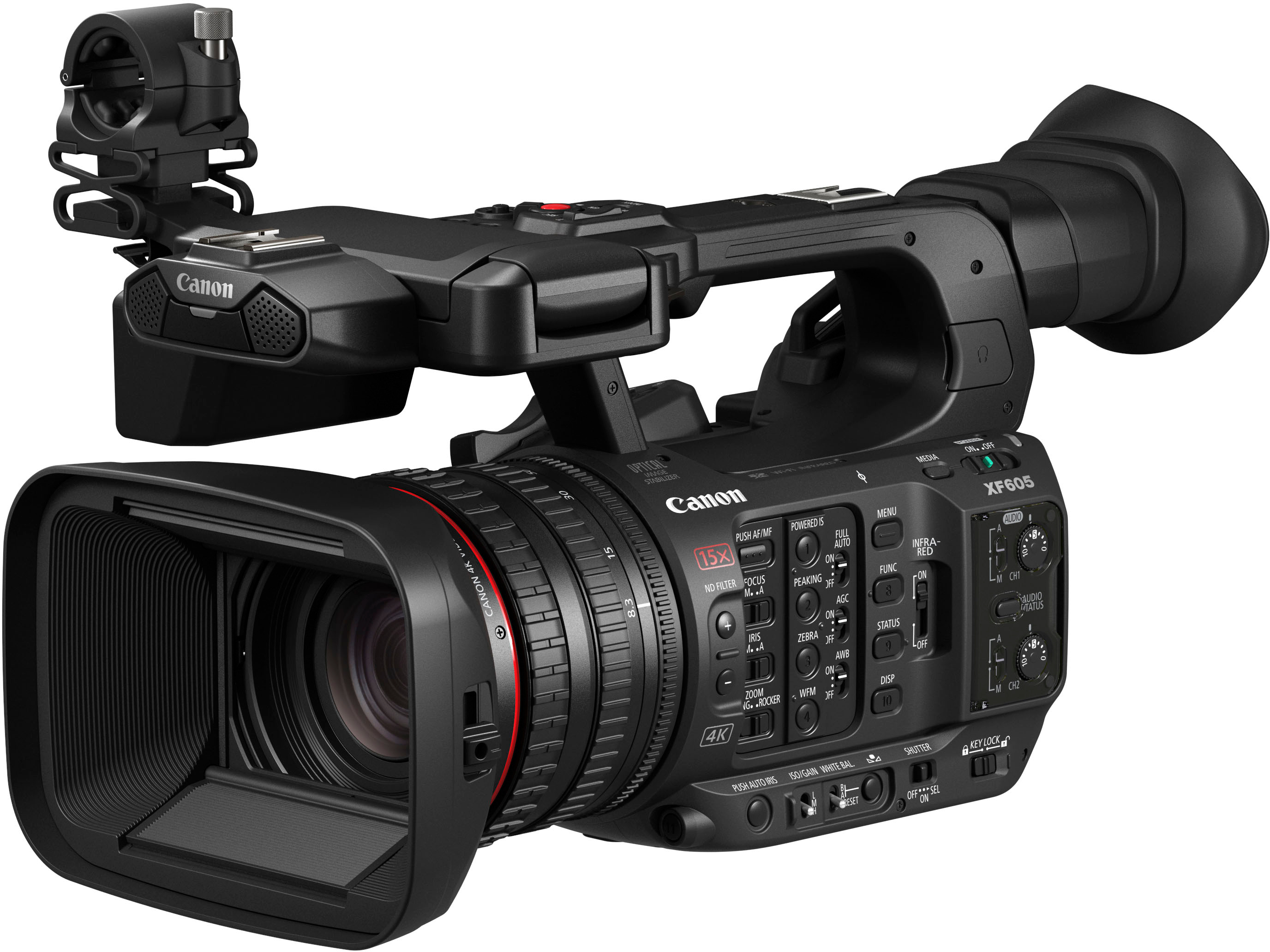 Left View: Canon - XF605 4K UHD Professional Camcorder - Black