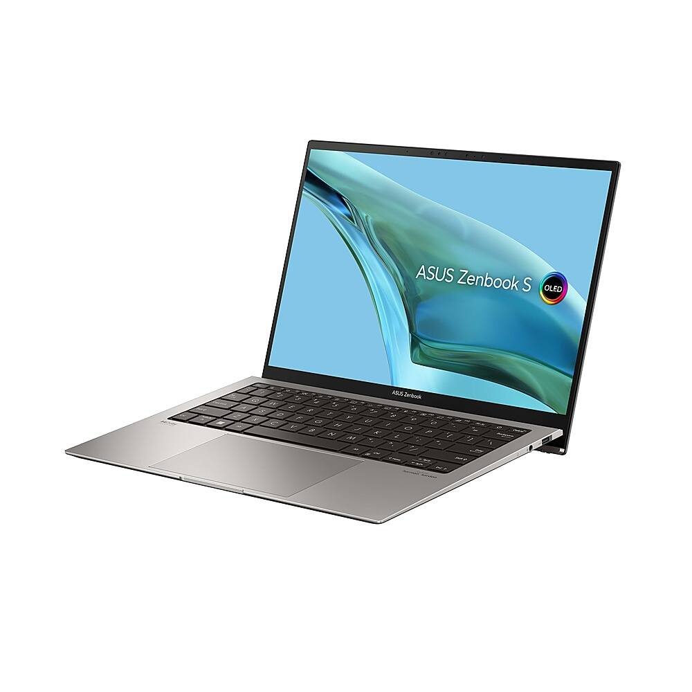 Angle. ASUS - Zenbook S 13 13.3" OLED Laptop - EVO Intel 13 Gen Core i7 with 32GB Memory - Intel Iris Xe - 1TB SSD - Silver.