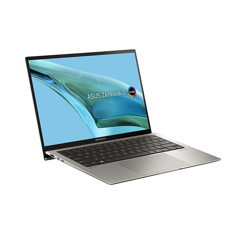 Left. ASUS - Zenbook S 13 13.3" OLED Laptop - EVO Intel 13 Gen Core i7 with 32GB Memory - Intel Iris Xe - 1TB SSD - Silver.