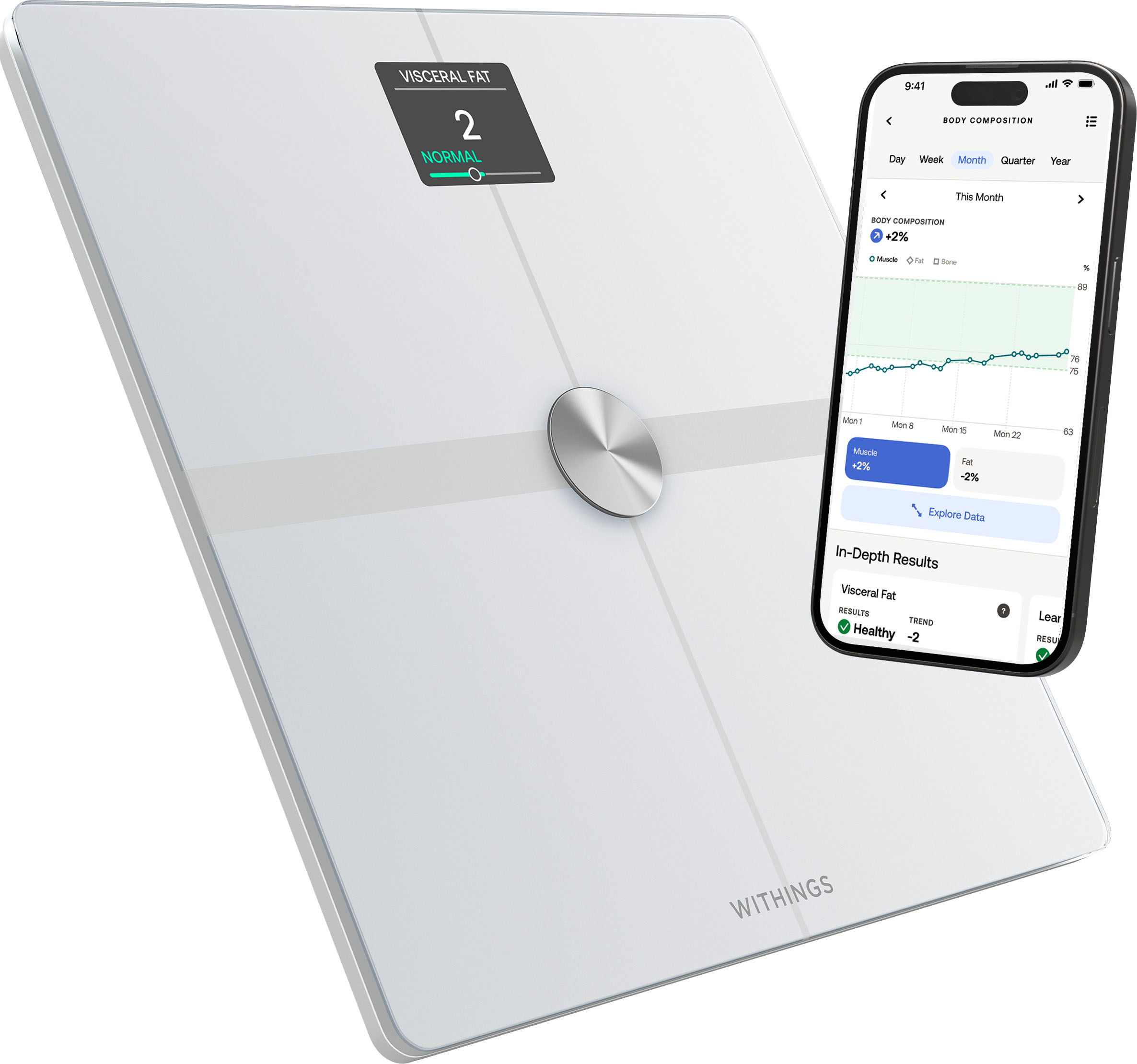 Left View: Withings - Body Comp Complete Body Analysis Smart Wi-Fi Scale - White