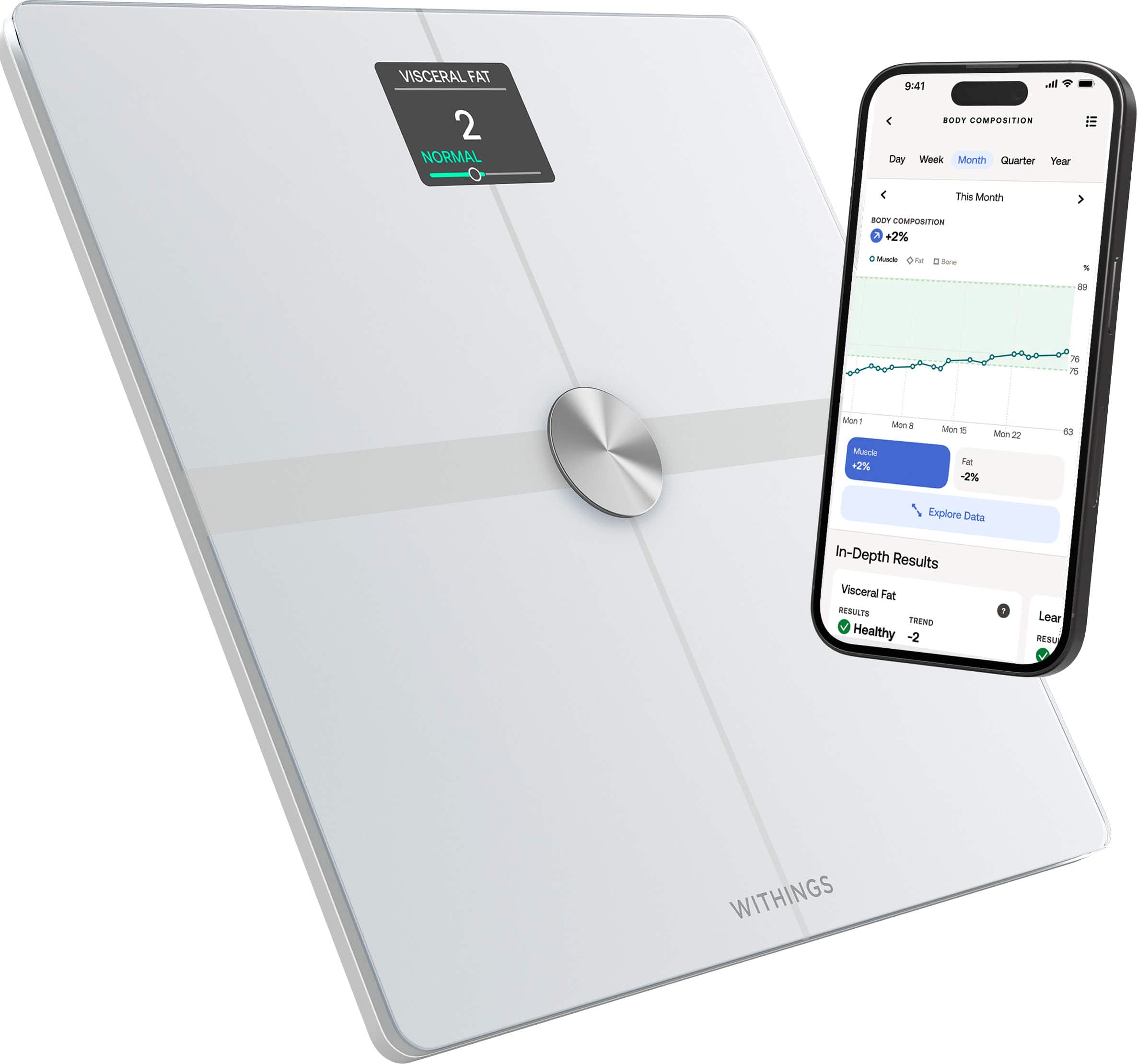 Left. Withings - Body Comp Complete Body Analysis Smart Wi-Fi Scale - White.