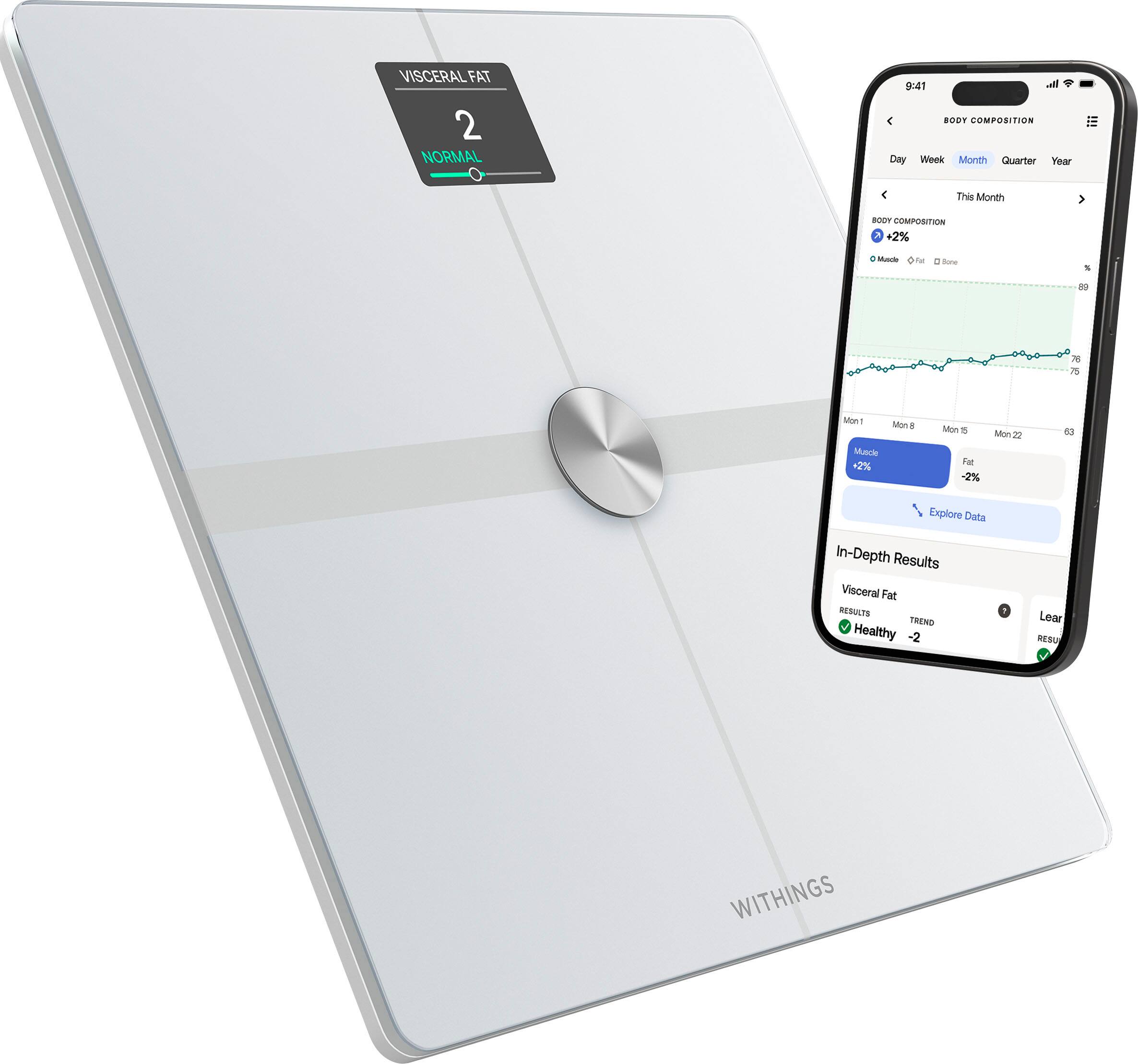 Left. Withings - Body Comp Complete Body Analysis Smart Wi-Fi Scale - White.