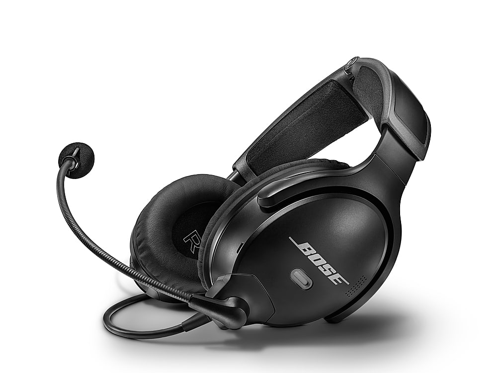 Left. Bose - A30 Bluetooth Noise Cancelling Over-the-Ear Aviation Headset - Black.