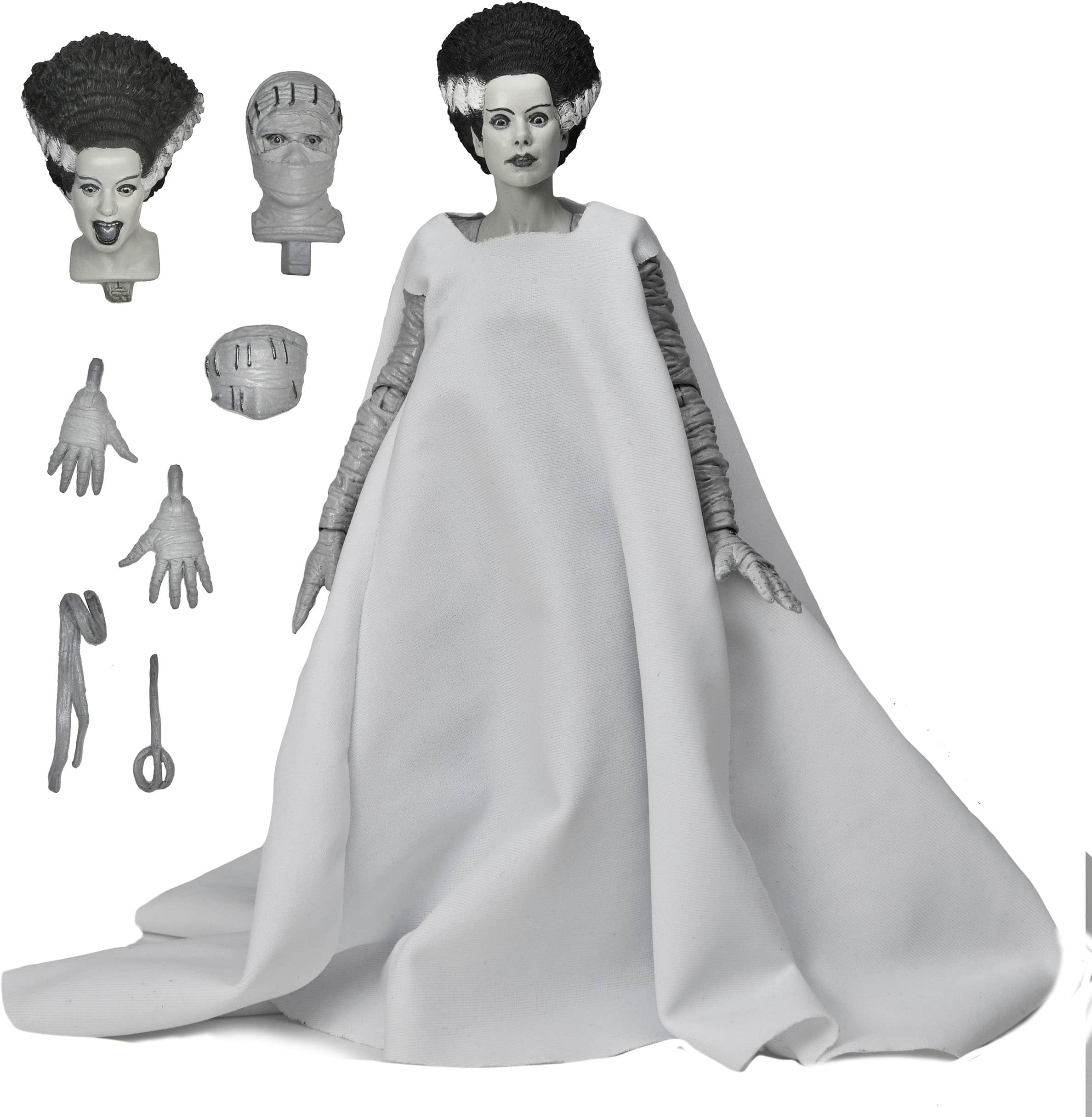 Front. NECA - Universal Monsters 7” Ultimate Action Figure-The Bride of Frankenstein - Black and White.