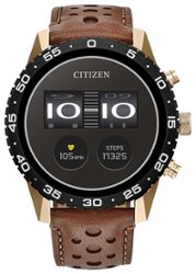 Citizen - CZ Smart 45mm Unisex IP Stainless Steel Sport Smartwatch with Perforated Leather Strap - Gold - Front_Zoom