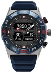 Citizen - CZ Smart 44Mmm Unisex Stainless Steel Hybrid Sport Smartwatch with Silicone Strap - Blue & Silver - Front_Zoom