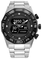 Citizen - CZ Smart 44mm Unisex Stainless Steel Hybrid Sport Smartwatch with Stainless Steel Bracelet - Silver - Front_Zoom