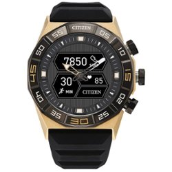 Citizen - CZ Smart 44mm Unisex IP Stainless Hybrid Sport Smartwatch with Silicone Strap - Gold - Front_Zoom