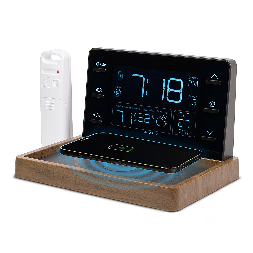 Acurite Weather Station Valet with Qi-Certified Wireless Charging Pad and Alarm Clock