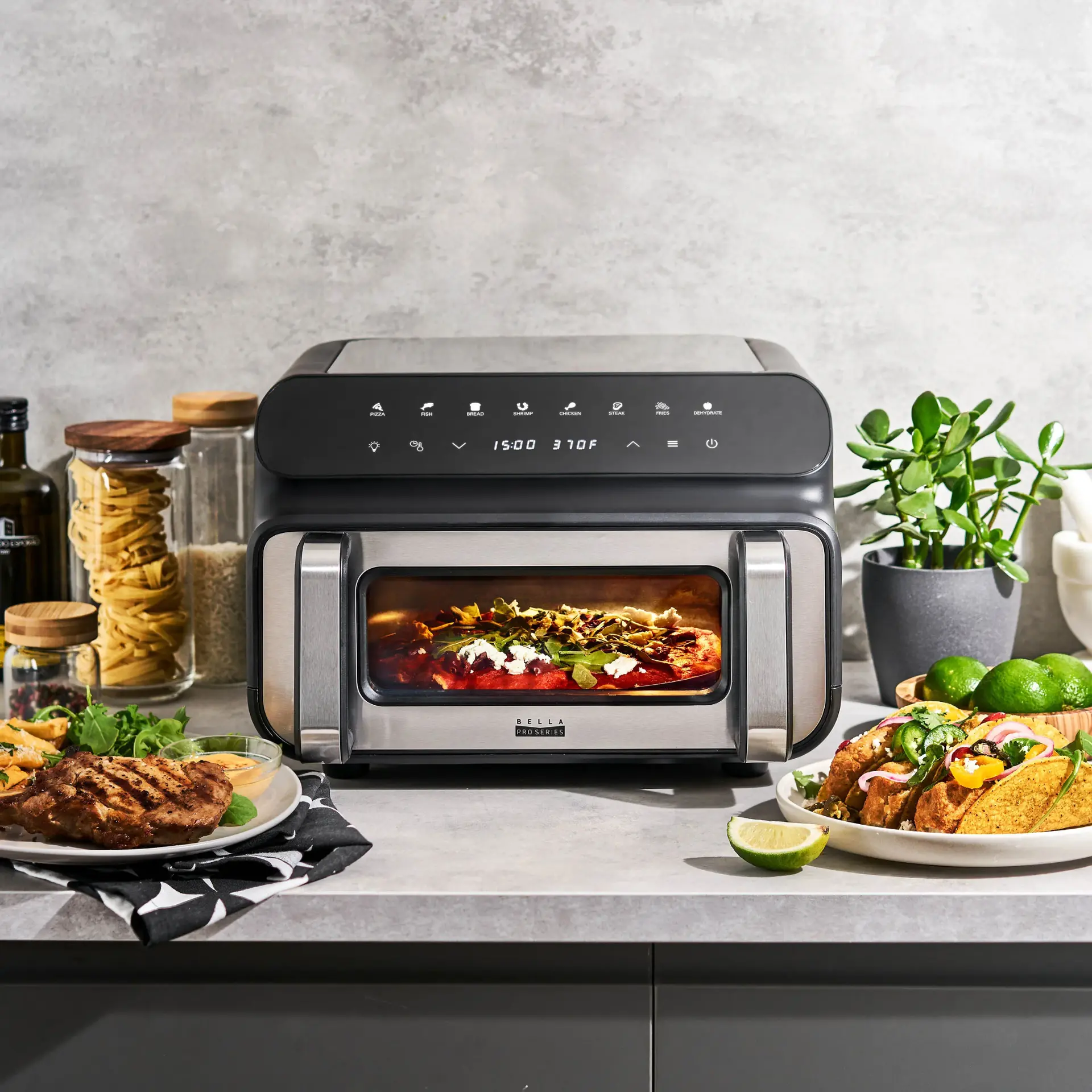 bella PRO 10.5 qt. 5 in 1 Indoor Grill and Air Fryer Black 90191 Open