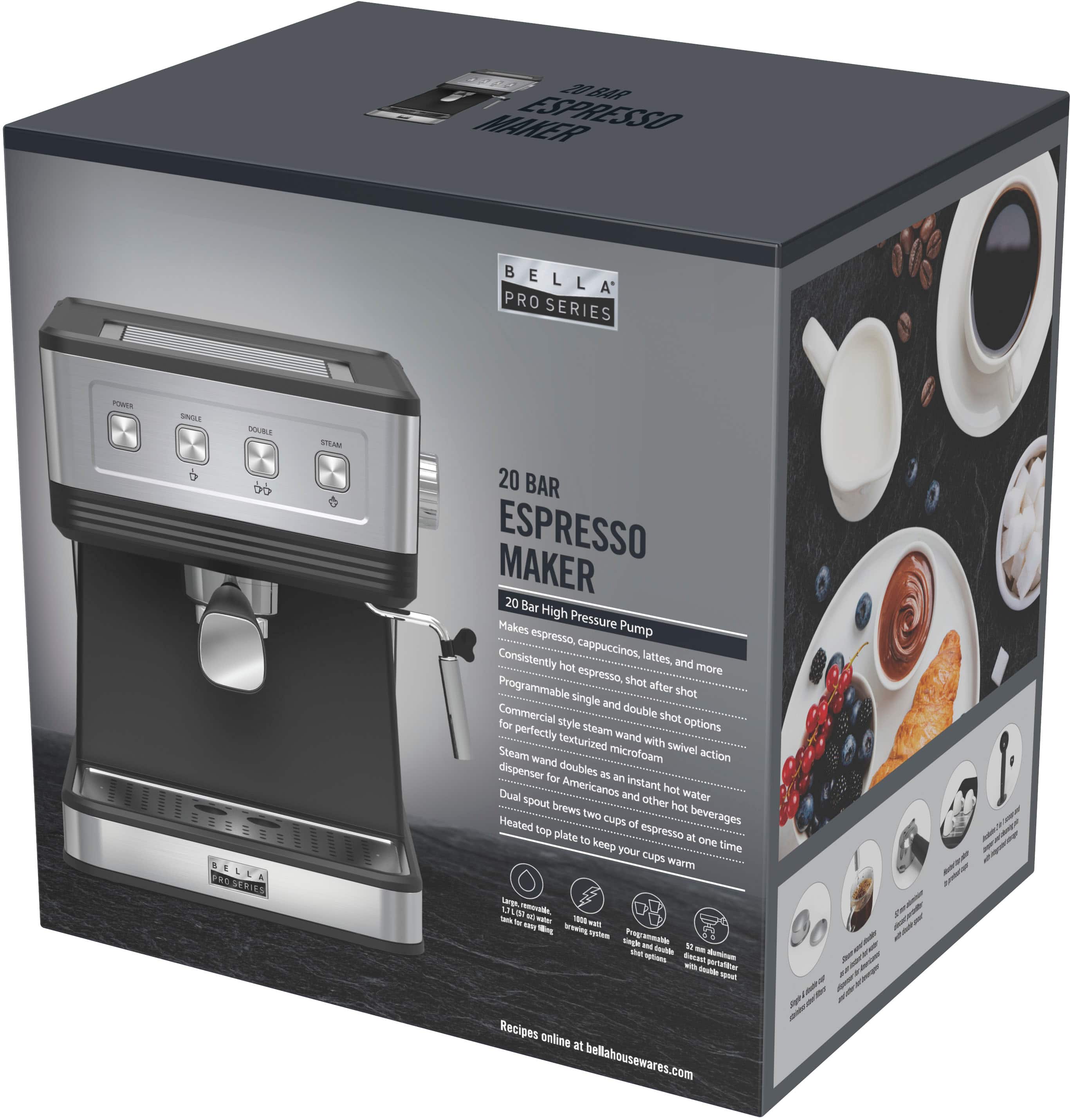 Alt View 16. Bella Pro Series - Espresso Machine with 20 Bars of Pressure - Stainless Steel.