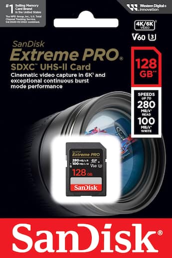 SANDISK 128GB Extreme PRO SDXC UHS II V60 Memory Card, R/W up to SANDISK 128GB Extreme PRO SDXC UHS II V60 Memory Card, R/W up to