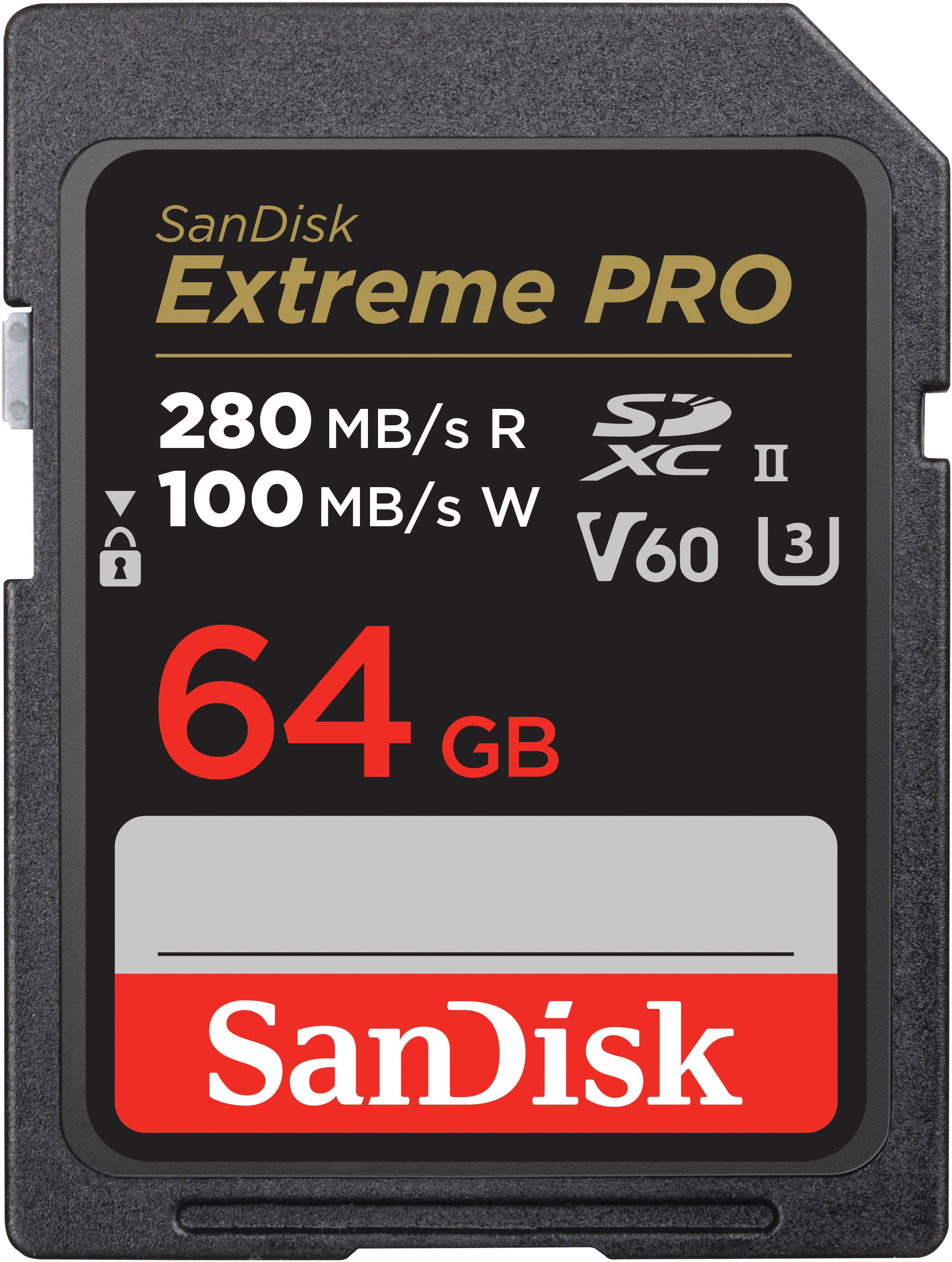 Front. SanDisk - Extreme Pro 64GB SDXC UHS-II V60 Memory Card - Black.