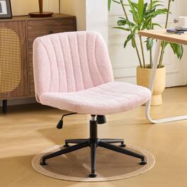 Winado - Swivel Armless Criss Cross Legged Rolling Chair with/no Wheels Computer Task Chair Vanity for Study,Make Up,Home Office - Pink-Teddy Fleece