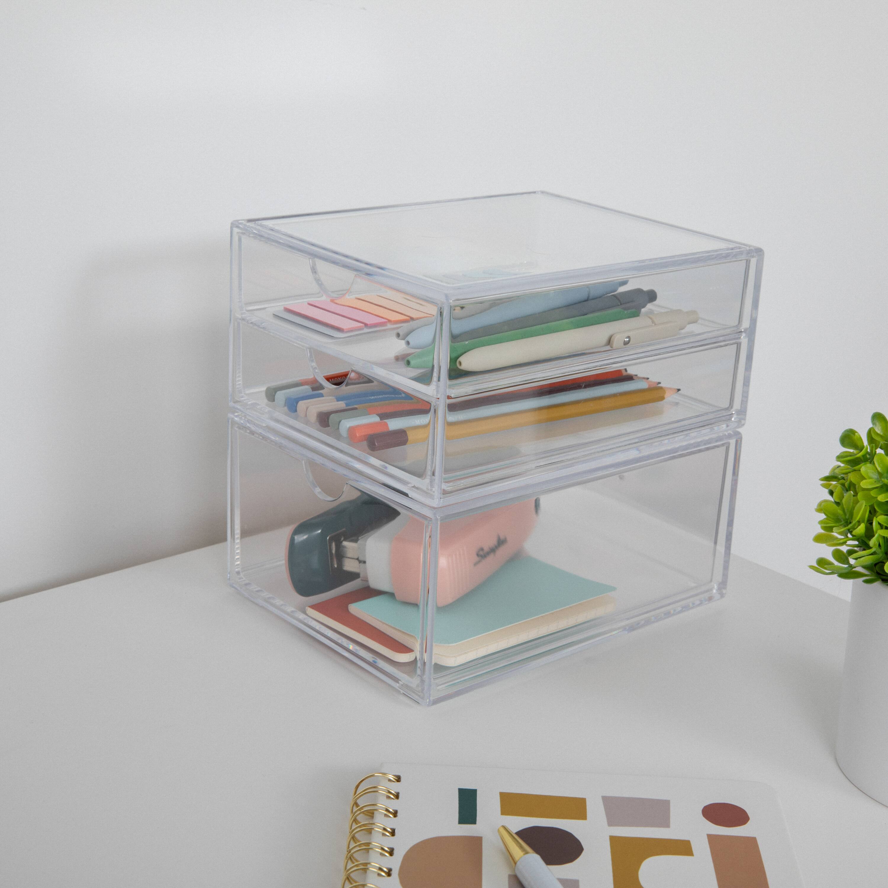 Alt View 11. Martha Stewart - Brody Set of 2 Clear Plastic Desktop Storage Boxes - 1 Single Drawer - 1 Double Drawer - Clear.
