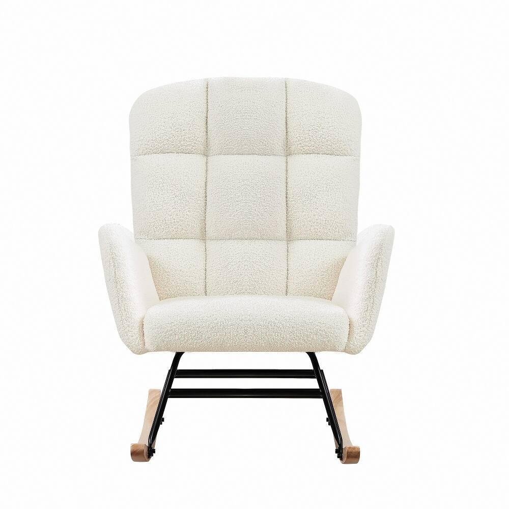 Alt View 2. Loheer - Loheer Cream White Teddy Rocking Chair Nursery Accent Armchair - Cream White.