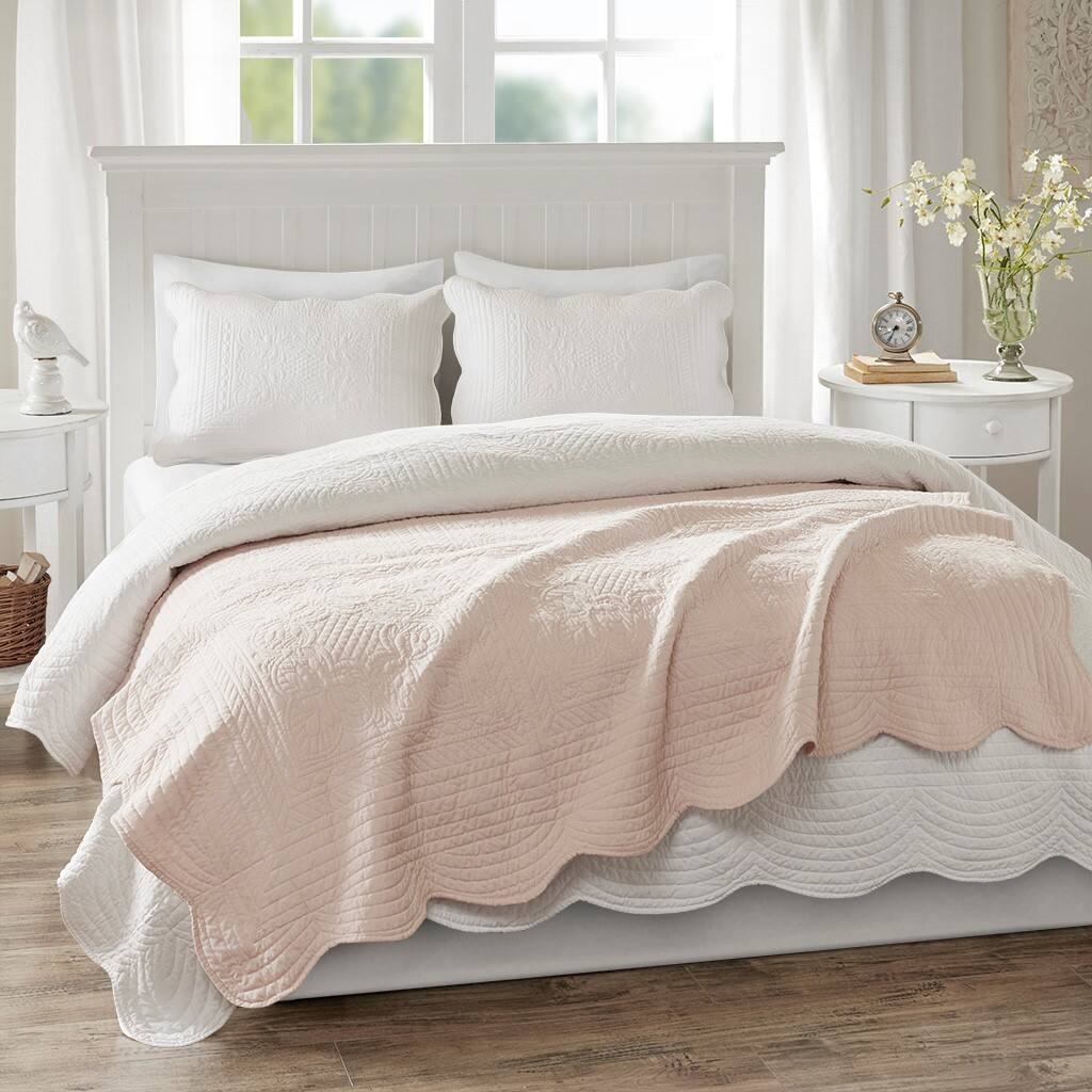 Alt View 2. Gracie Mills - Gracie Mills Salvatore Oversized Stitched Scalloped Edges Throw Blanket - Blush.