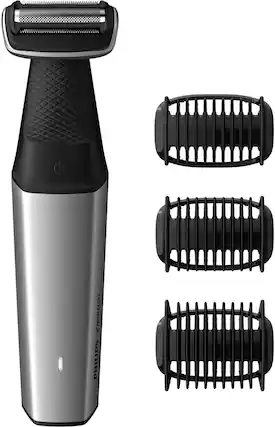 Angle. Philips Norelco - Bodygroom Series 5000 for Manscaping - Silver.