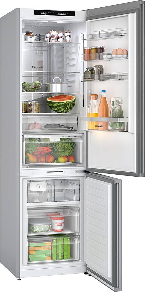 Left. Bosch - 800 Series 12.8 Cu. Ft Bottom-Freezer Counter-Depth Smart Refrigerator with Internal Ice and Water Dispener - White.