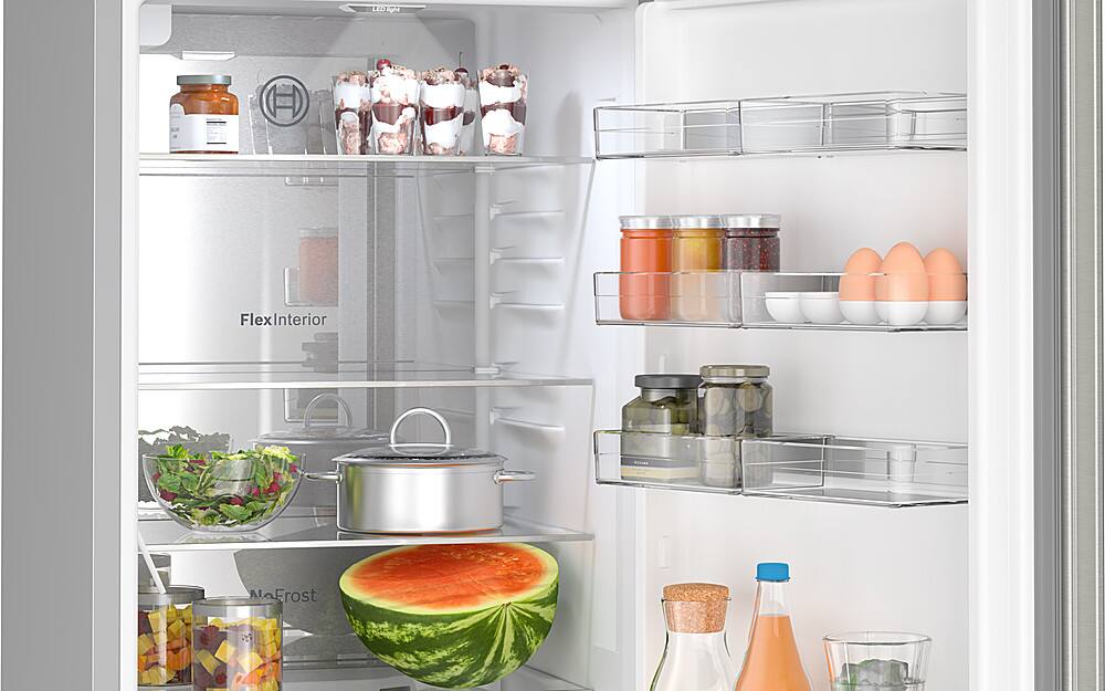 Alt View 3. Bosch - 800 Series 12.8 Cu. Ft Bottom-Freezer Counter-Depth Smart Refrigerator with Internal Ice and Water Dispenser - Stainless Steel.