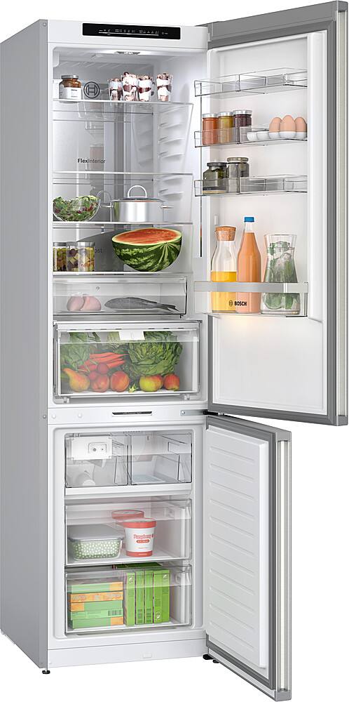 Left. Bosch - 800 Series 12.8 Cu. Ft Bottom-Freezer Counter-Depth Smart Refrigerator with Internal Ice and Water Dispenser - Stainless Steel.