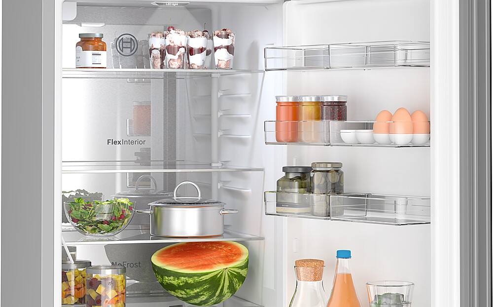 Alt View 3. Bosch - 800 Series 12.8 Cu. Ft Bottom-Freezer Counter-Depth Smart Refrigerator with Internal Ice and Water Dispener - Black.