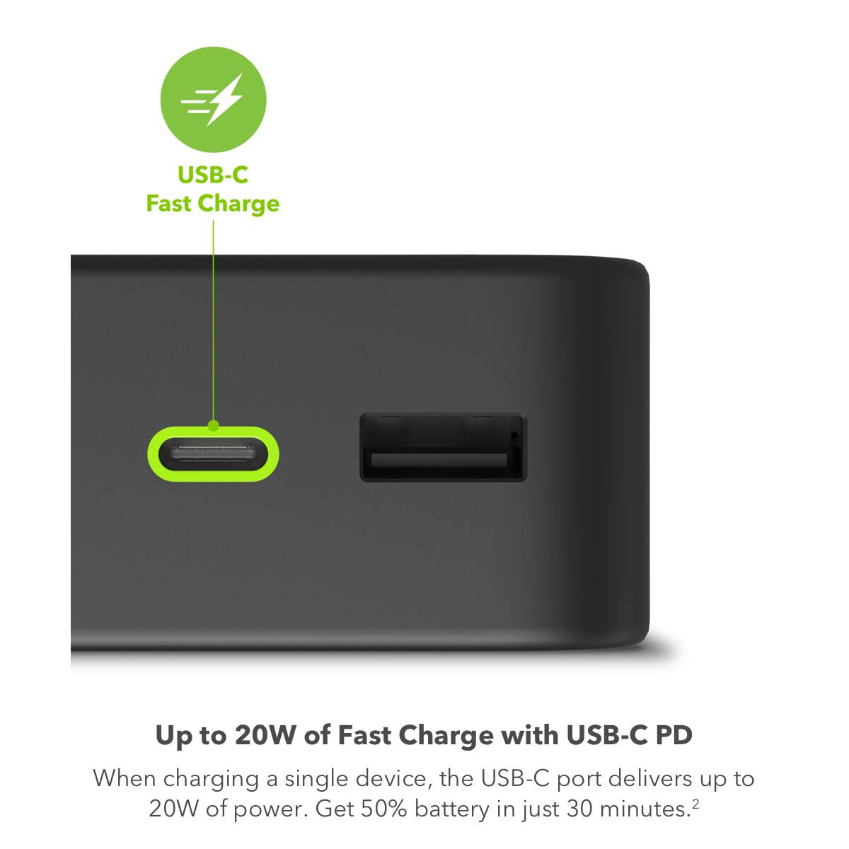 Alt View 2. mophie - Powerstation XL PD (Fast Charge) 20,000 mAh Portable Charger for Most USB-Enabled Devices - Black.