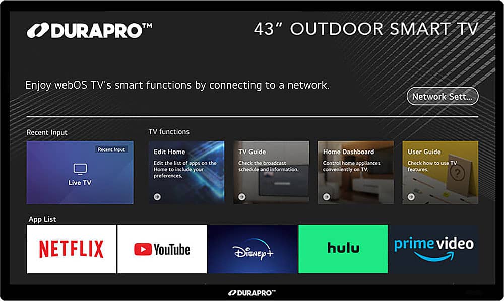 Front. DuraPro - Partial Sun Smart Series 43" Class LED Outdoor Partial Sun 4K UHD Smart webOS TV - Black.