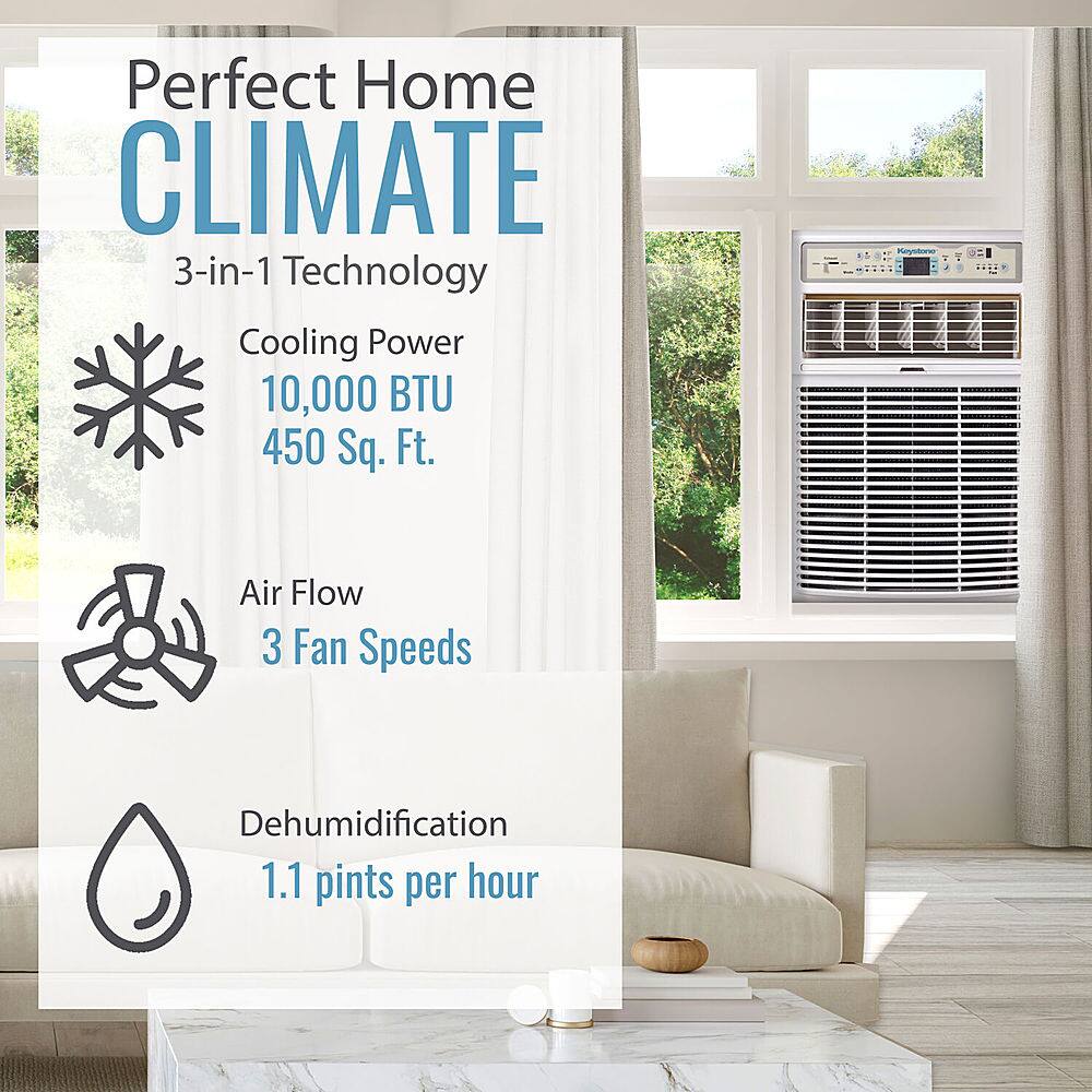 Left View: Keystone - 450 Sq. Ft. 10,000 BTU Casement Window Air Conditioner - White