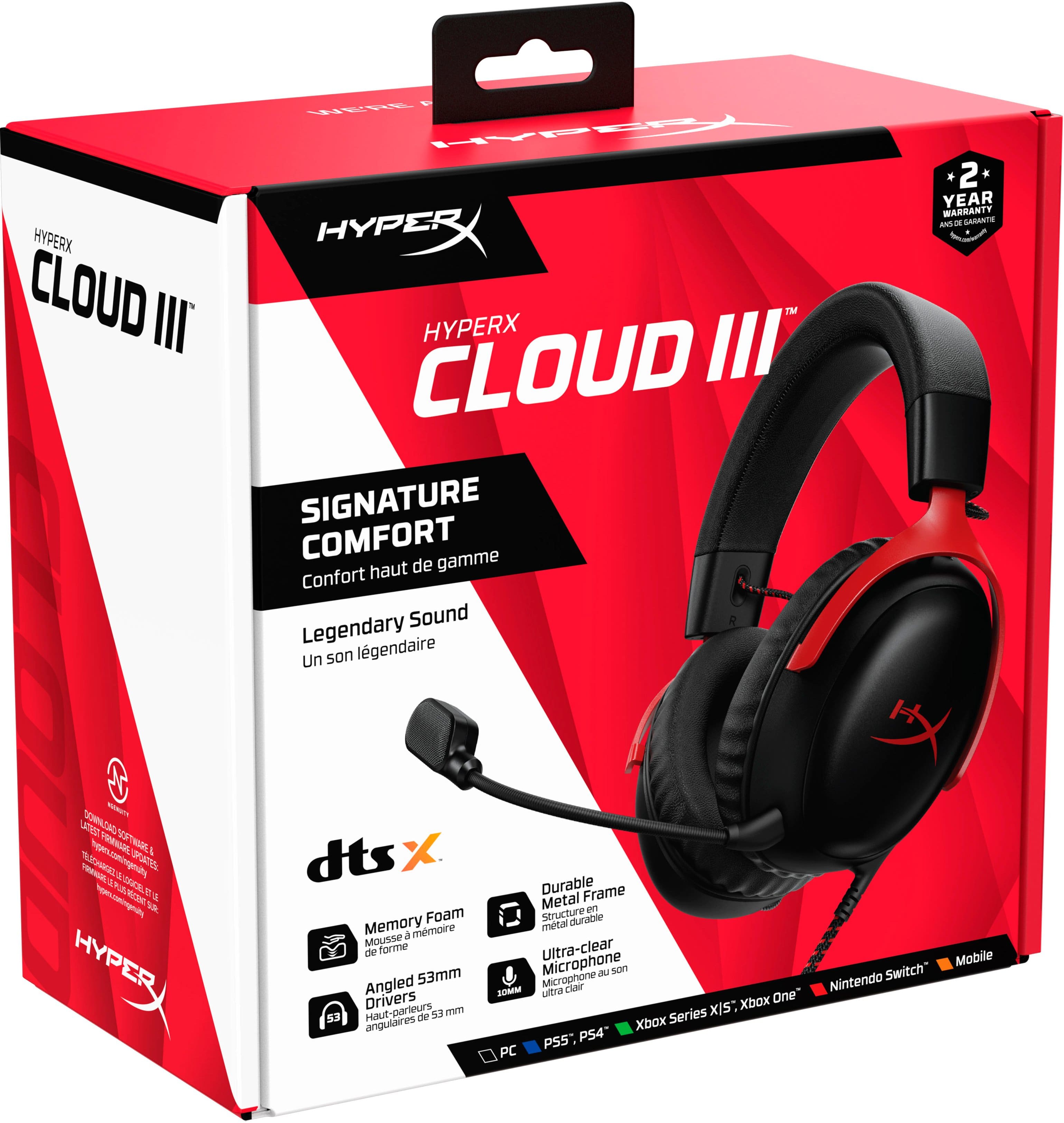Alt View 16. HyperX - Cloud III Wired Gaming Headset for PC, PS5, PS4, Xbox Series X|S, Xbox One, Nintendo Switch, and Mobile - Black/Red.